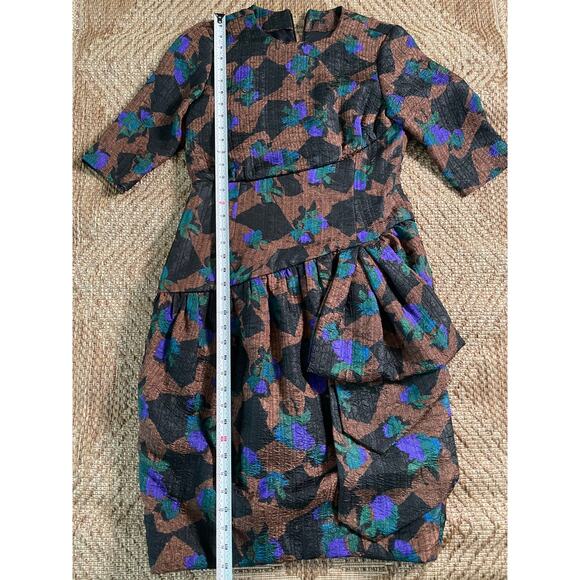 Vintage Bronze Textured Floral Pattern Large Bow Detail Cocktail Dress - Picture 7 of 8